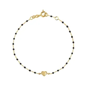 Lucky Heart Mini Gigi Black bracelet, Yellow Gold, 6.7"