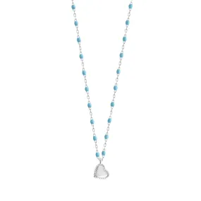 Lucky Heart Mini Gigi Turquoise necklace, White Gold, 15.7"