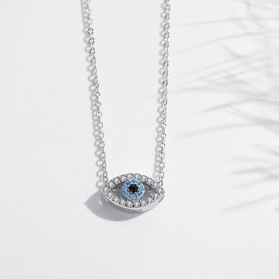 Lucky Turkish Blue Evil Eye Rhinestone 925 Sterling Silver Fashion Necklace