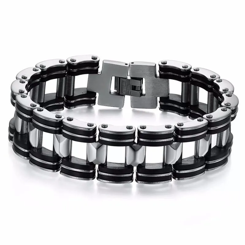 Luxury Titanium Biker Chain Bracelet Silver & Black