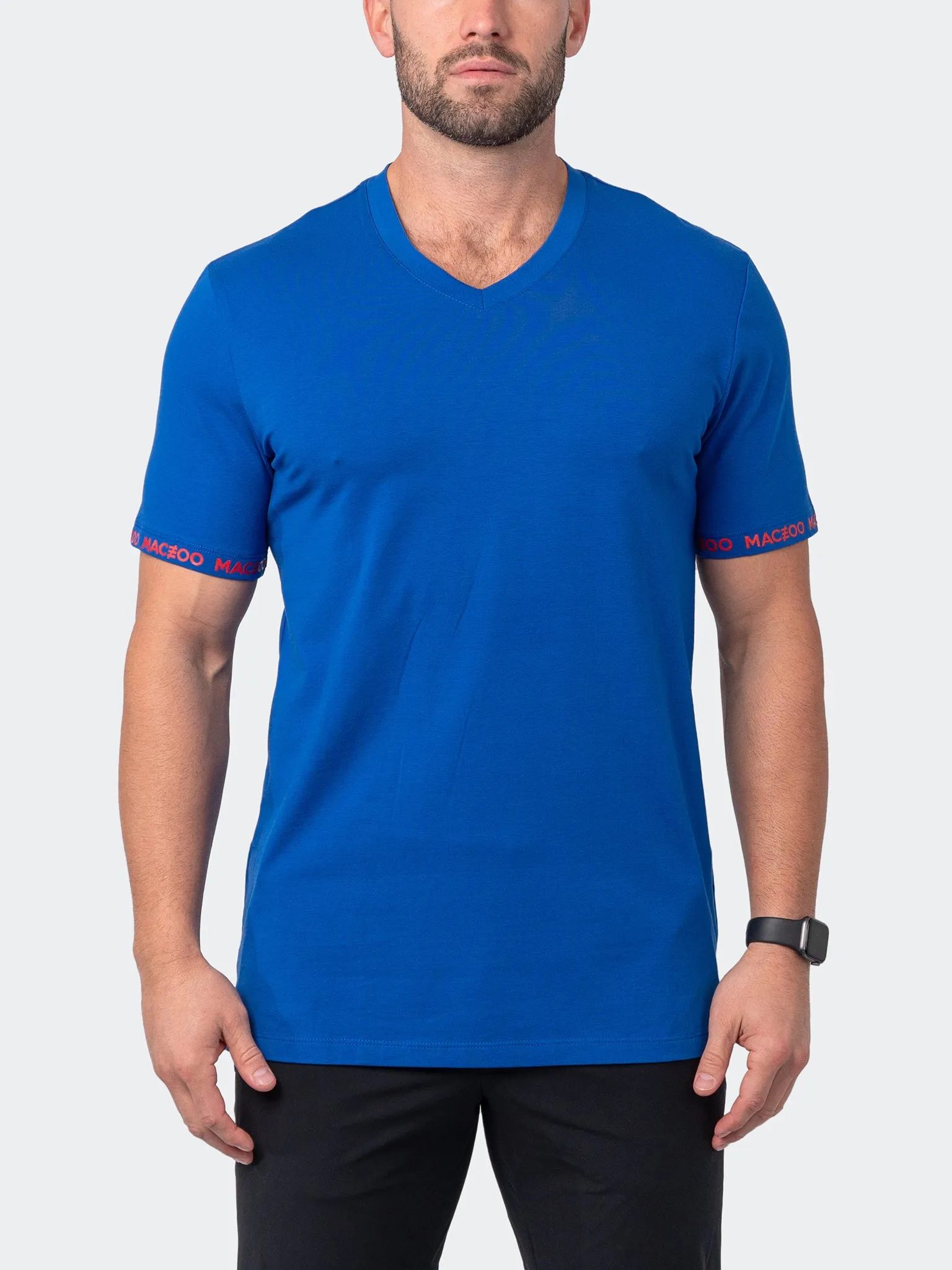 Maceoo Stretch Short-Sleeve Tshirts | V-Neck VivaldiSleeve Blue