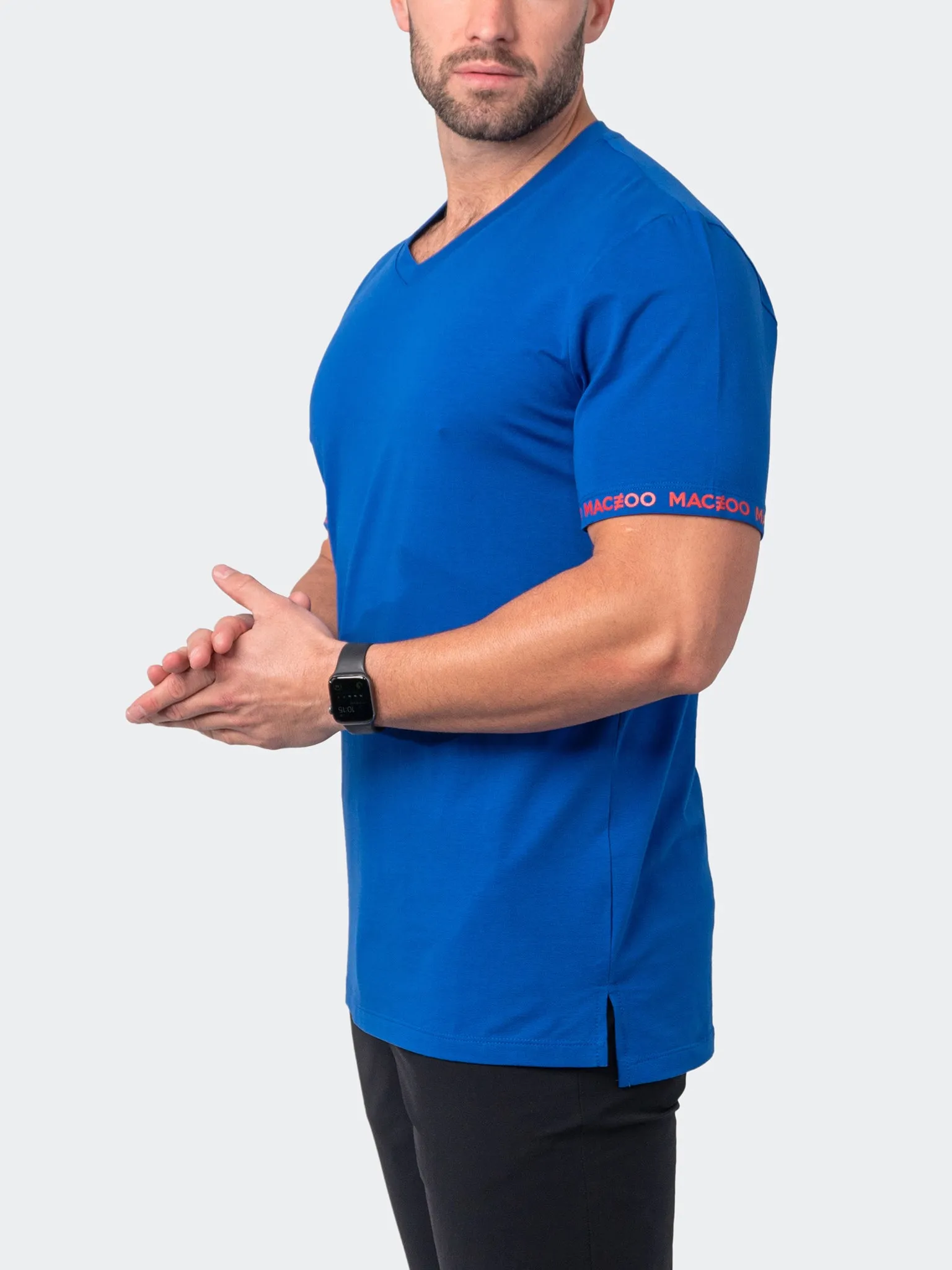 Maceoo Stretch Short-Sleeve Tshirts | V-Neck VivaldiSleeve Blue