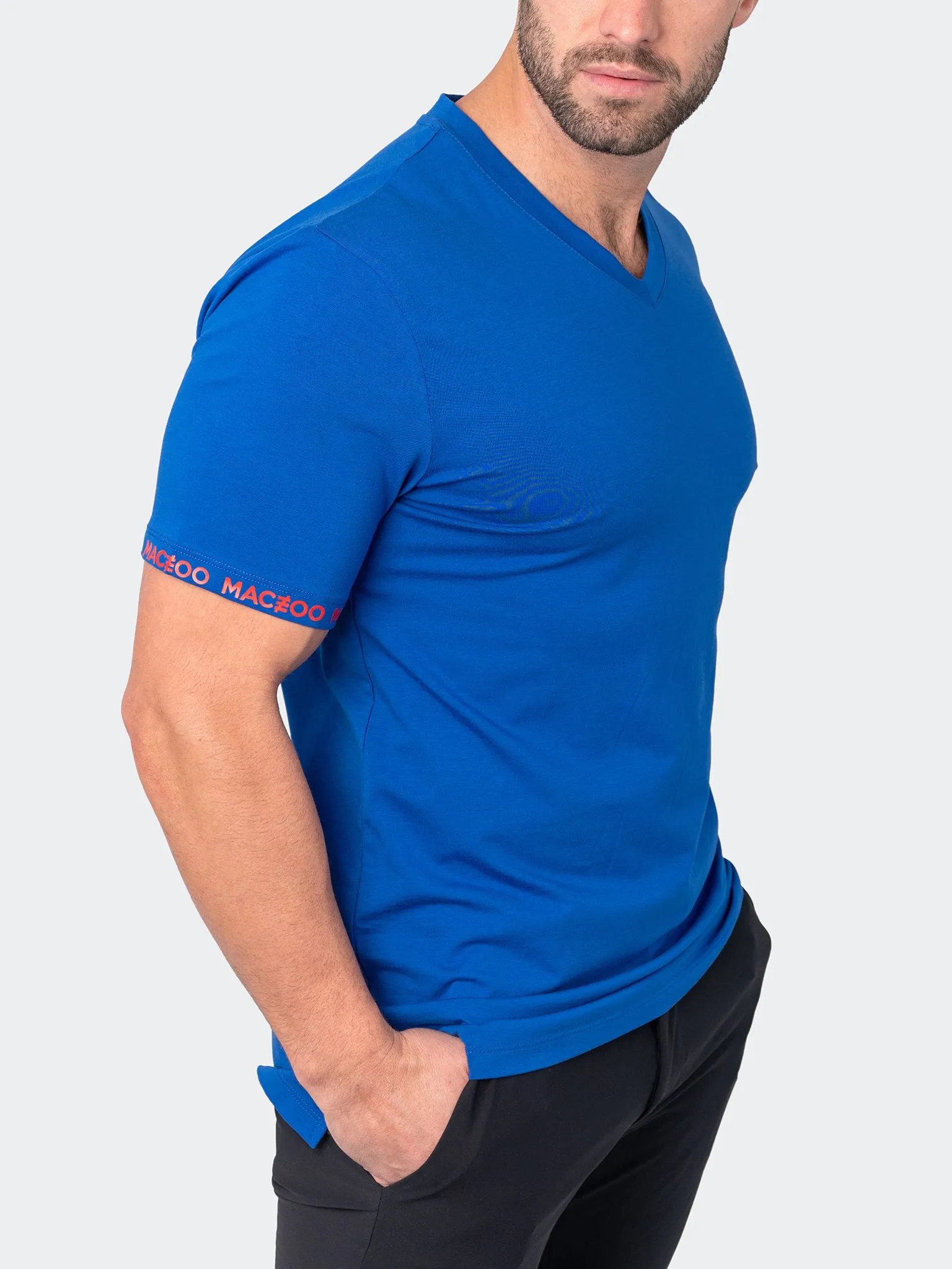 Maceoo Stretch Short-Sleeve Tshirts | V-Neck VivaldiSleeve Blue