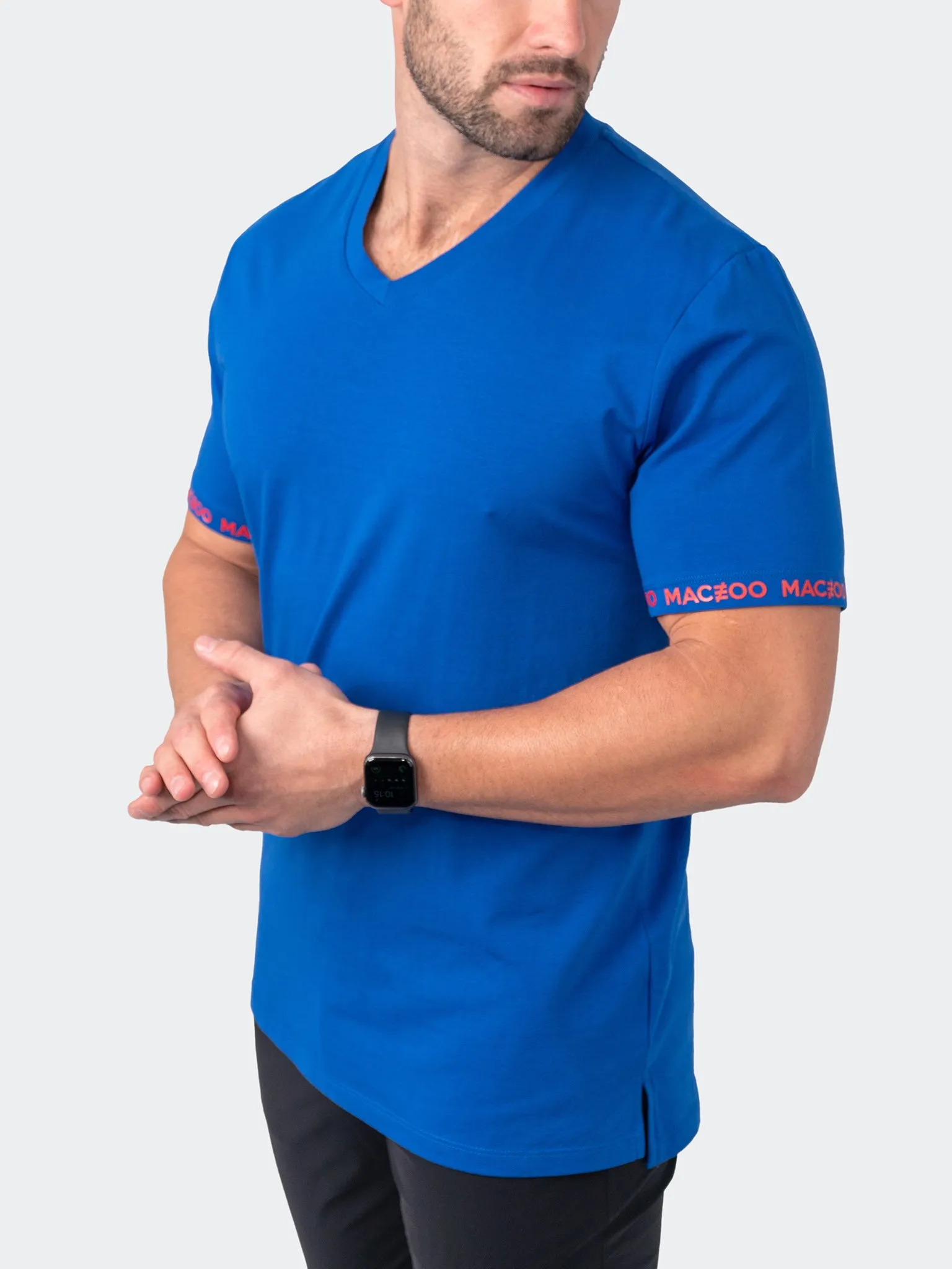 Maceoo Stretch Short-Sleeve Tshirts | V-Neck VivaldiSleeve Blue