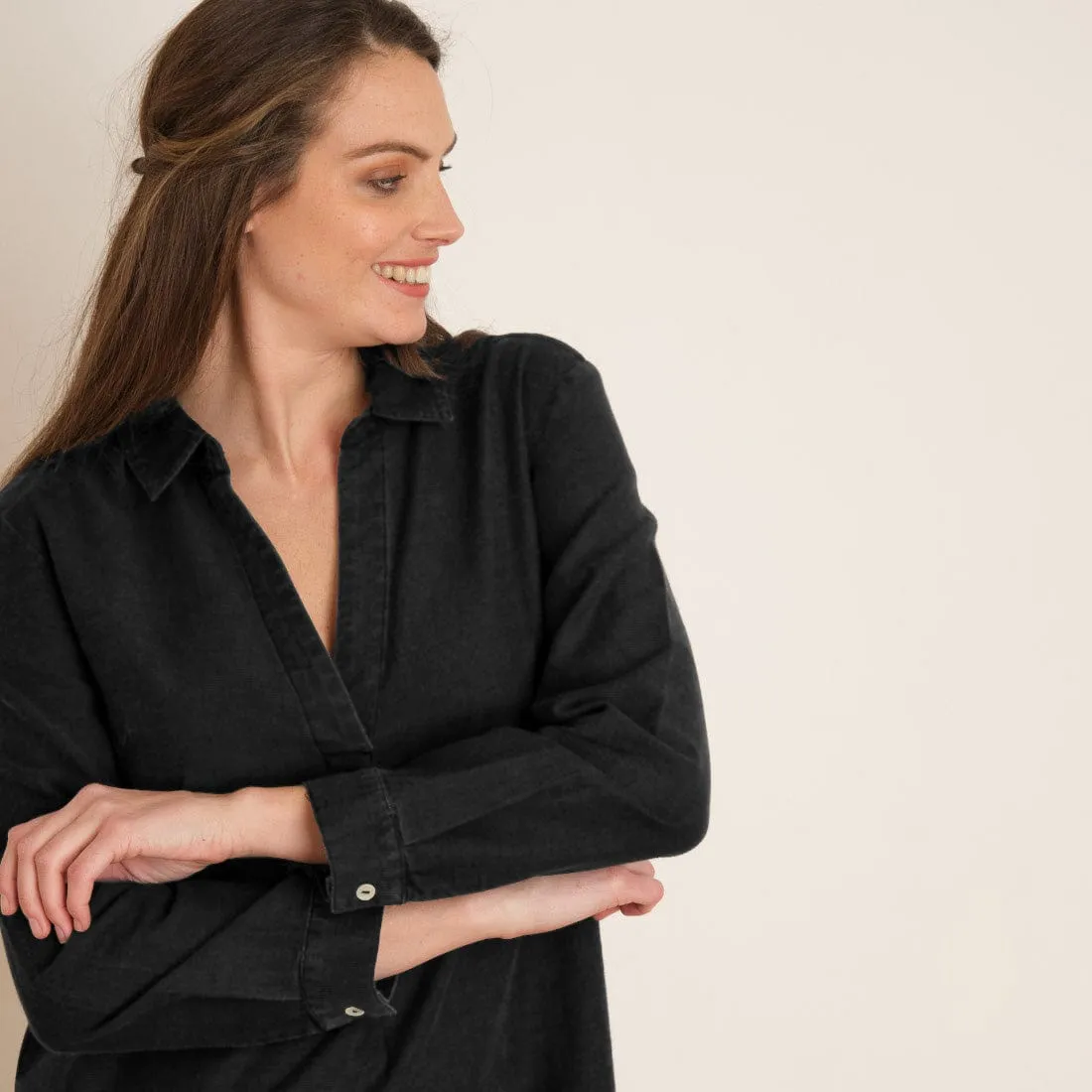 Maeve Cotton Shirt Dress | Black Denim