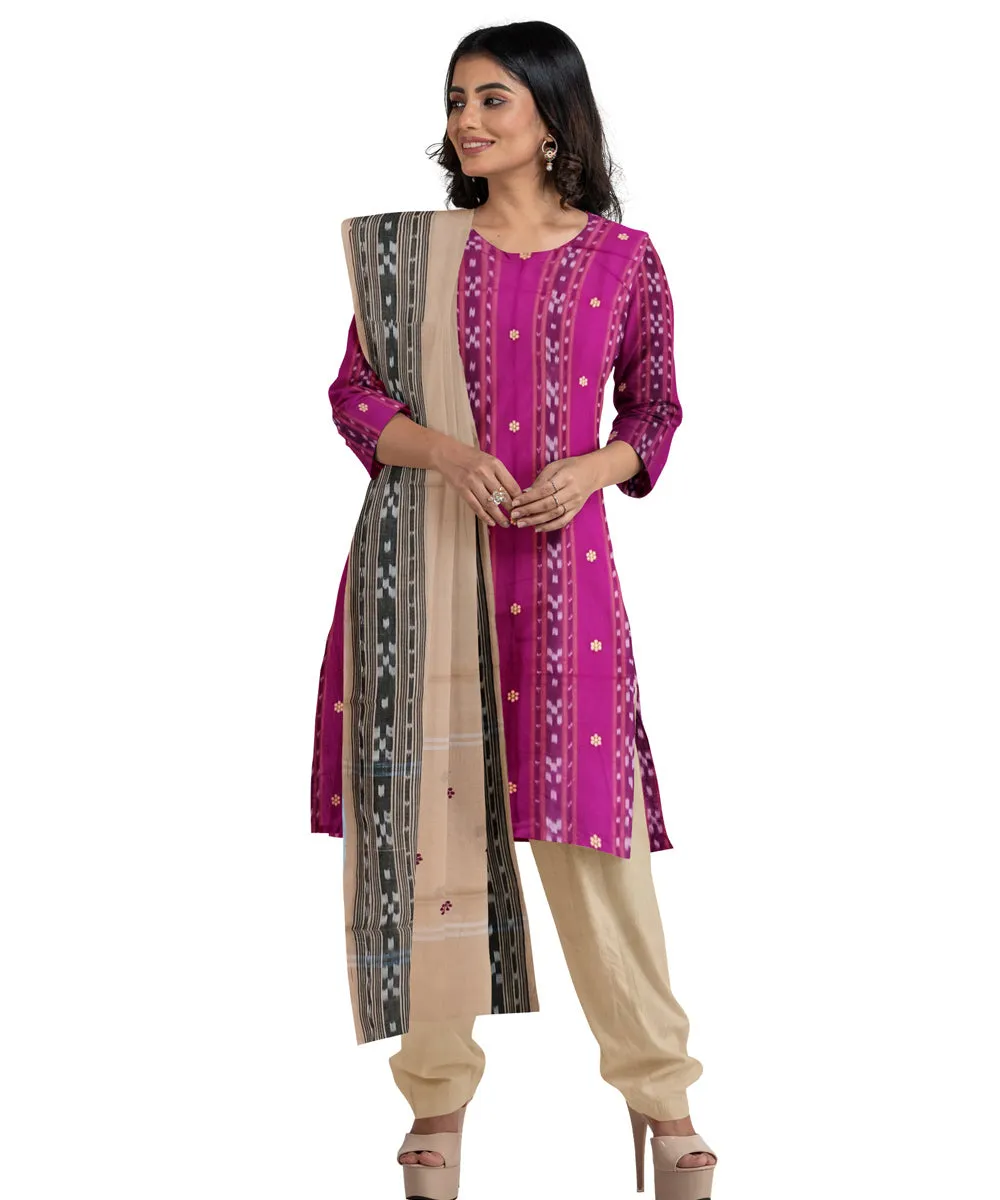 Magenta beige handwoven cotton nuapatna dress material