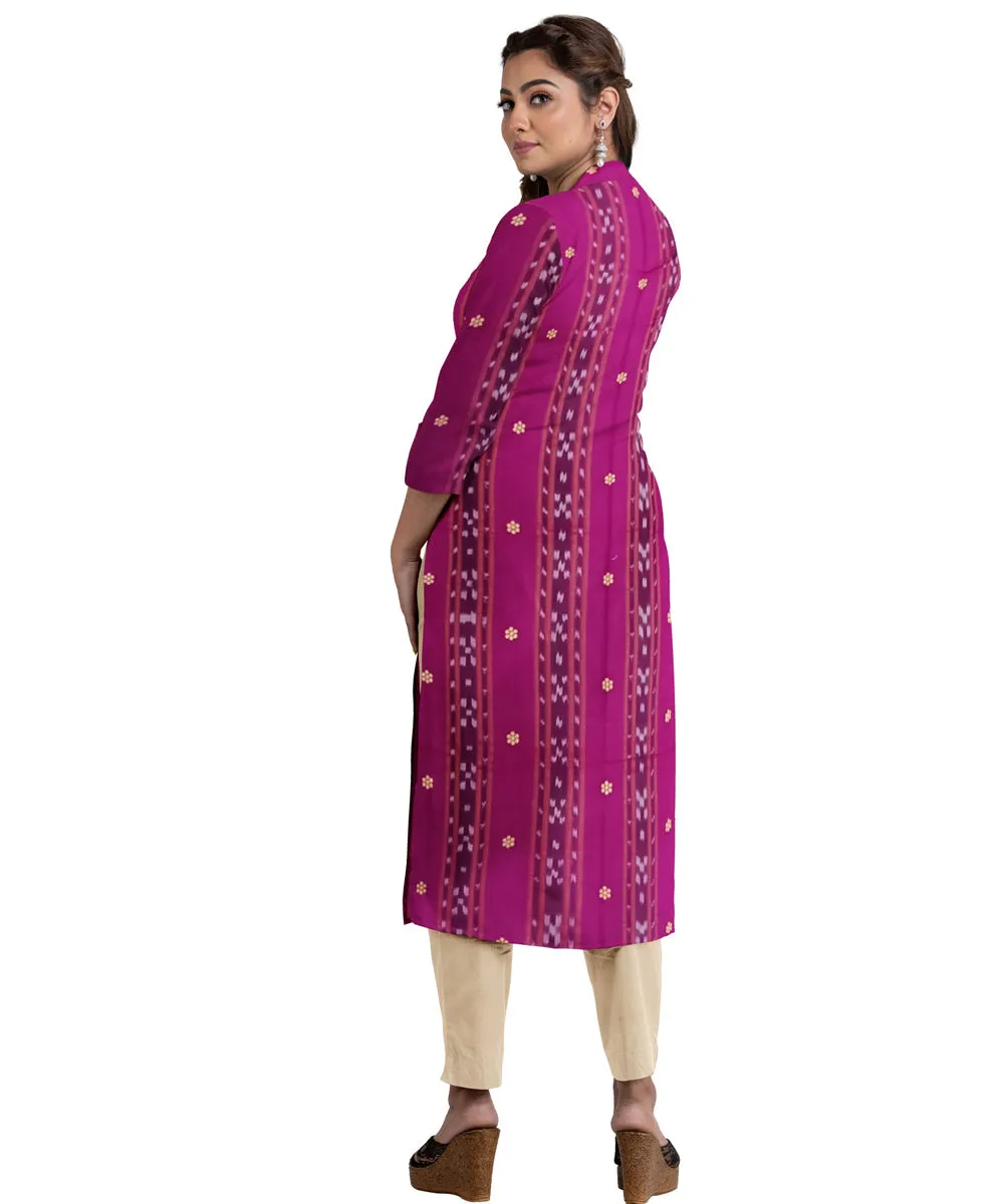 Magenta beige handwoven cotton nuapatna dress material