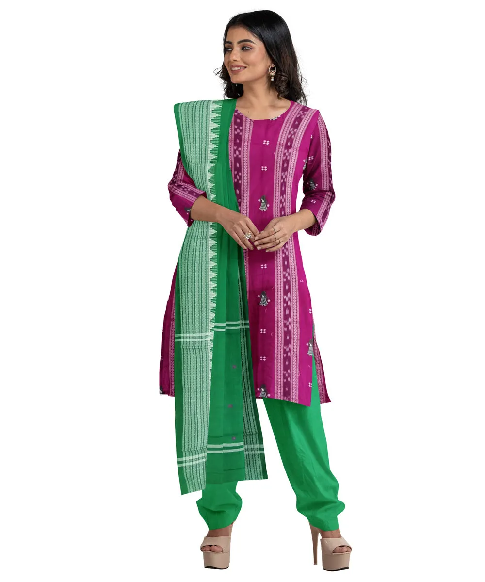 Magenta green handwoven cotton nuapatna dress material