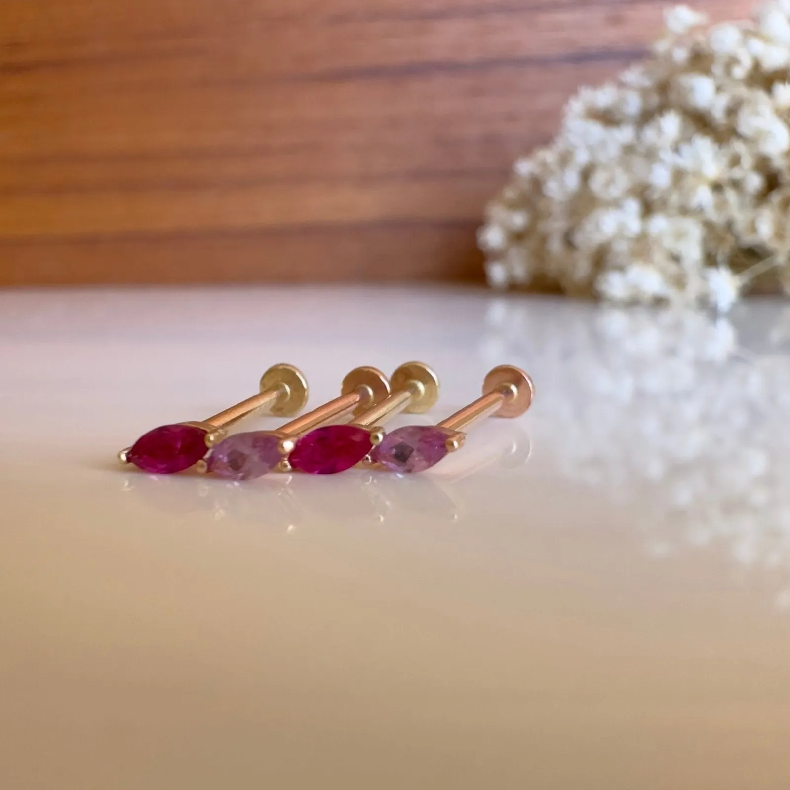 Marquise Pink Tourmaline Flat Back Earring