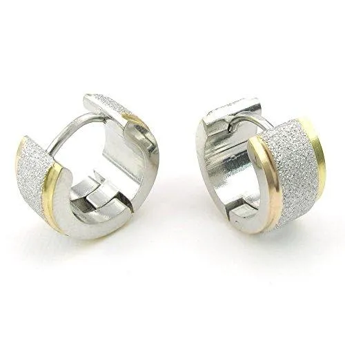 Men Stainless Steel Stud Huggie Hoop Earrings Set, Silver Gold