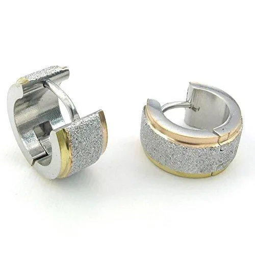 Men Stainless Steel Stud Huggie Hoop Earrings Set, Silver Gold