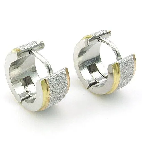 Men Stainless Steel Stud Huggie Hoop Earrings Set, Silver Gold