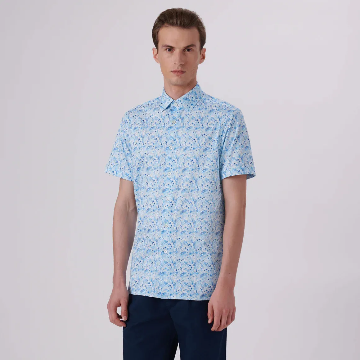 Men's Bugatchi | Milo Leaf Print  OoohCotton® | Turquoise