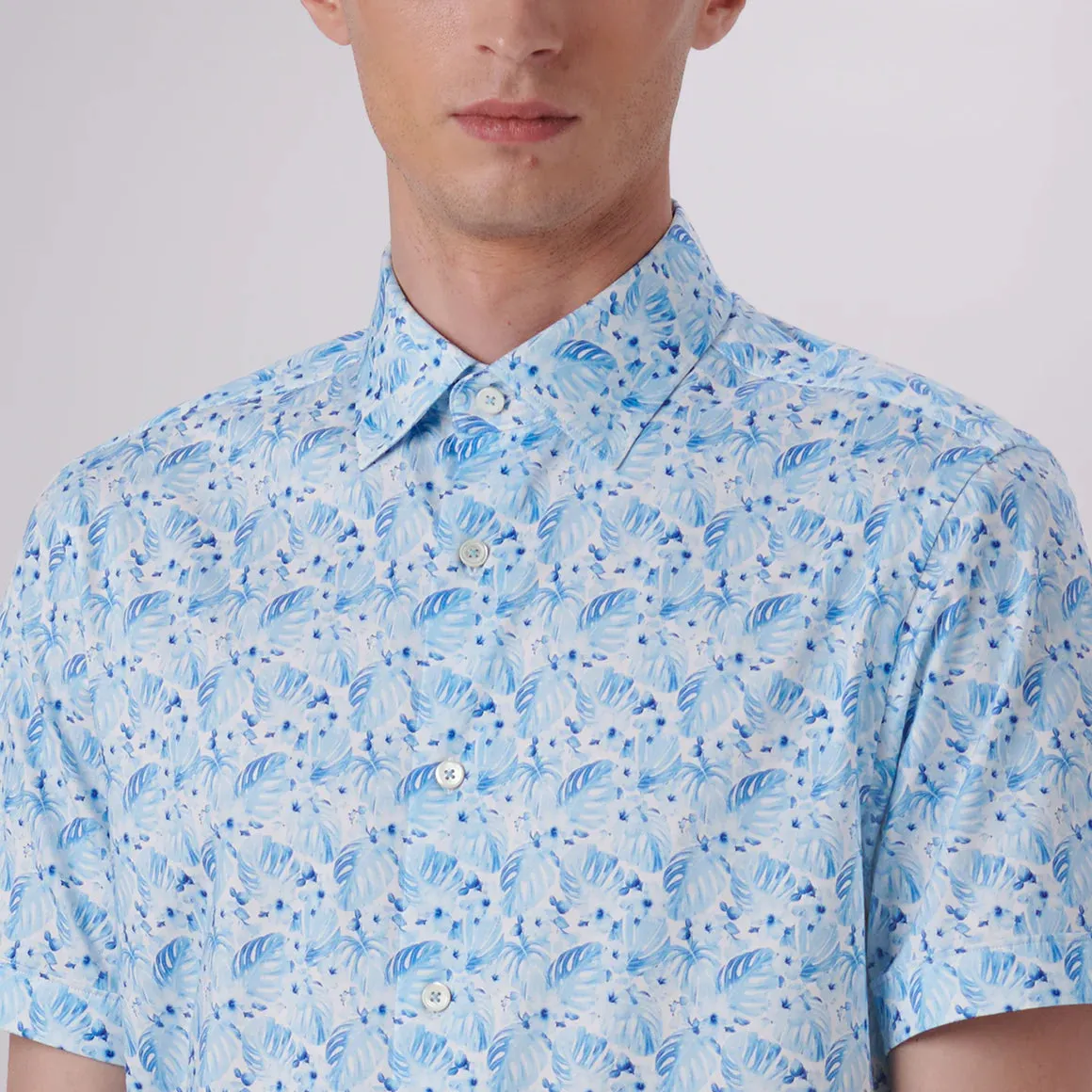 Men's Bugatchi | Milo Leaf Print  OoohCotton® | Turquoise