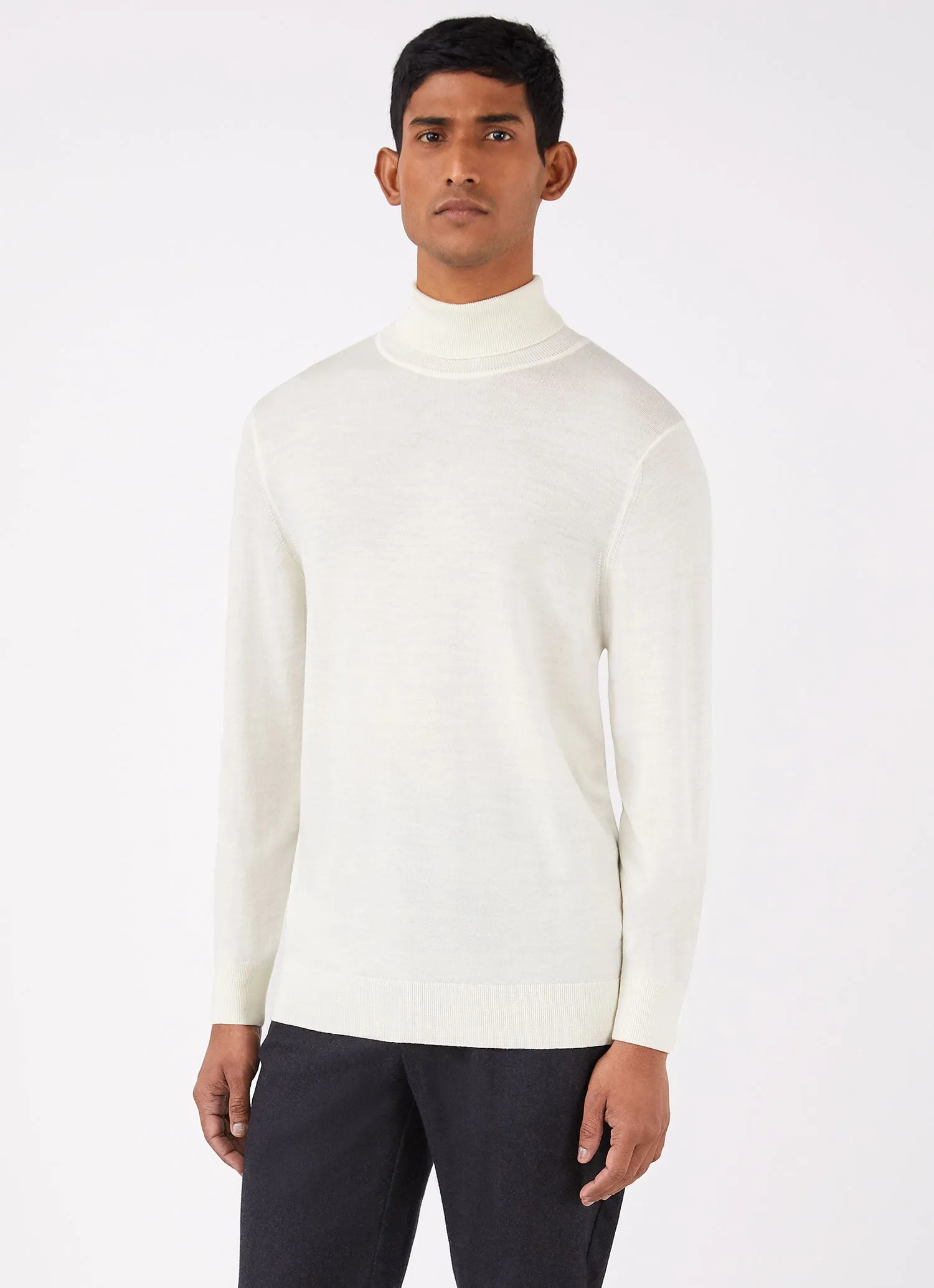 Men's Extra-Fine Merino Roll Neck in Archive White