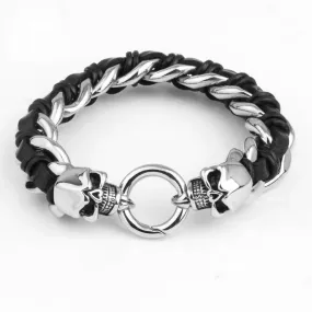 Men's Stainless Steel Leather Skull Bracelet