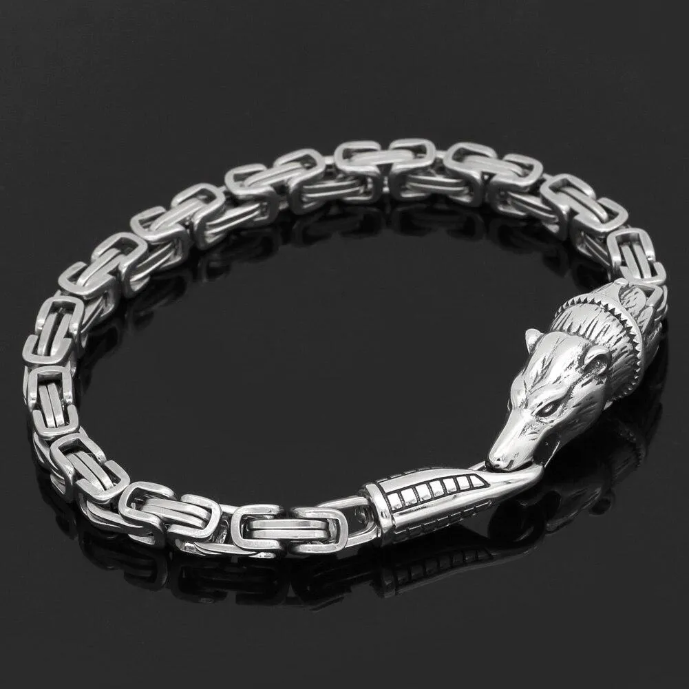 Men's Stainless Steel Nordic Wolf Chain Amulet Bracelet