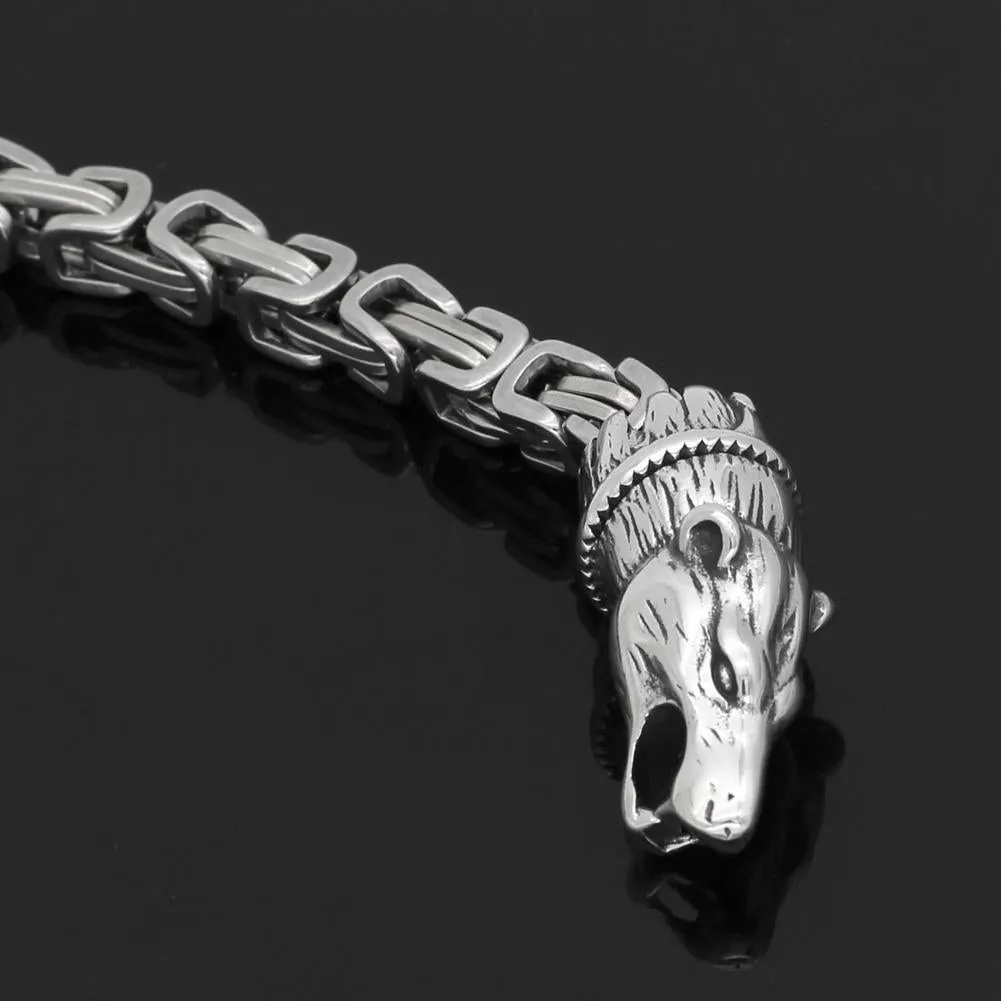 Men's Stainless Steel Nordic Wolf Chain Amulet Bracelet