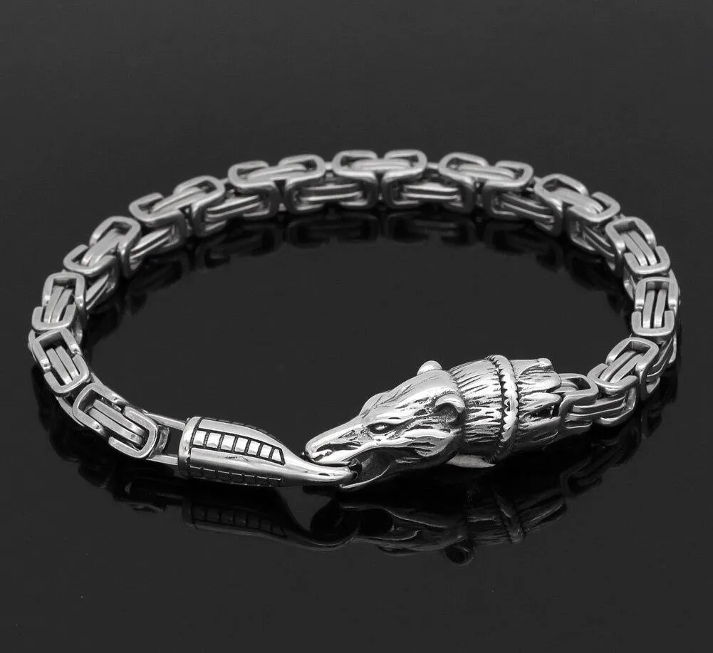 Men's Stainless Steel Nordic Wolf Chain Amulet Bracelet