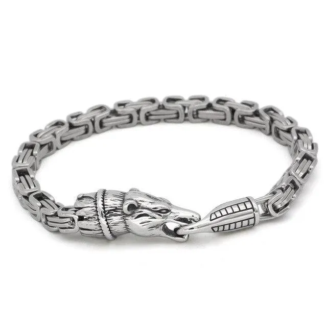 Men's Stainless Steel Nordic Wolf Chain Amulet Bracelet