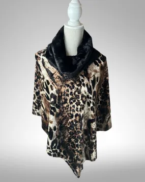 Mosi Poncho - Brown Leopard with Faux Bunny Fur