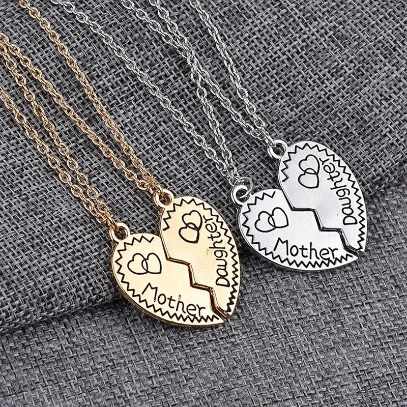 Mother and Daughter Heart Pendant Necklace Set