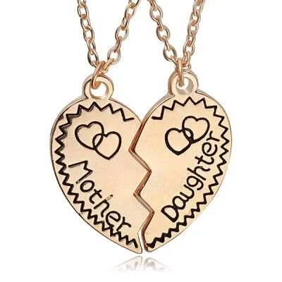 Mother and Daughter Heart Pendant Necklace Set