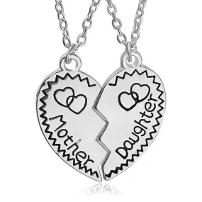 Mother and Daughter Heart Pendant Necklace Set