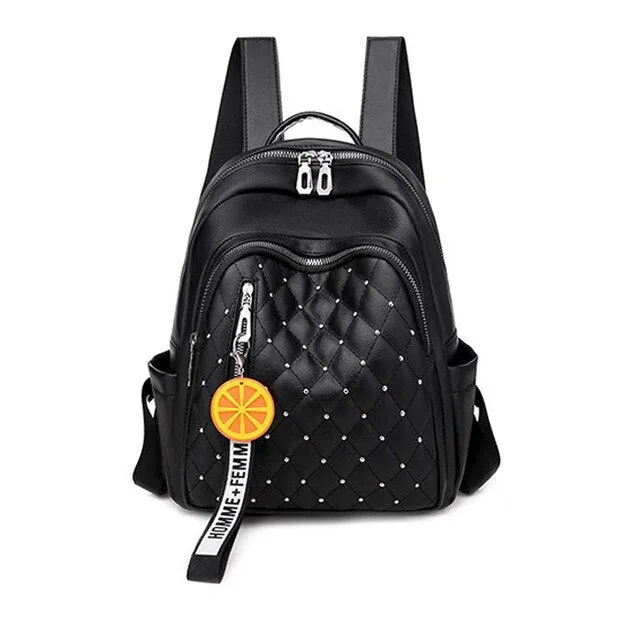 Multifunction Rivet Soft PU Leather School Bag and Backpack