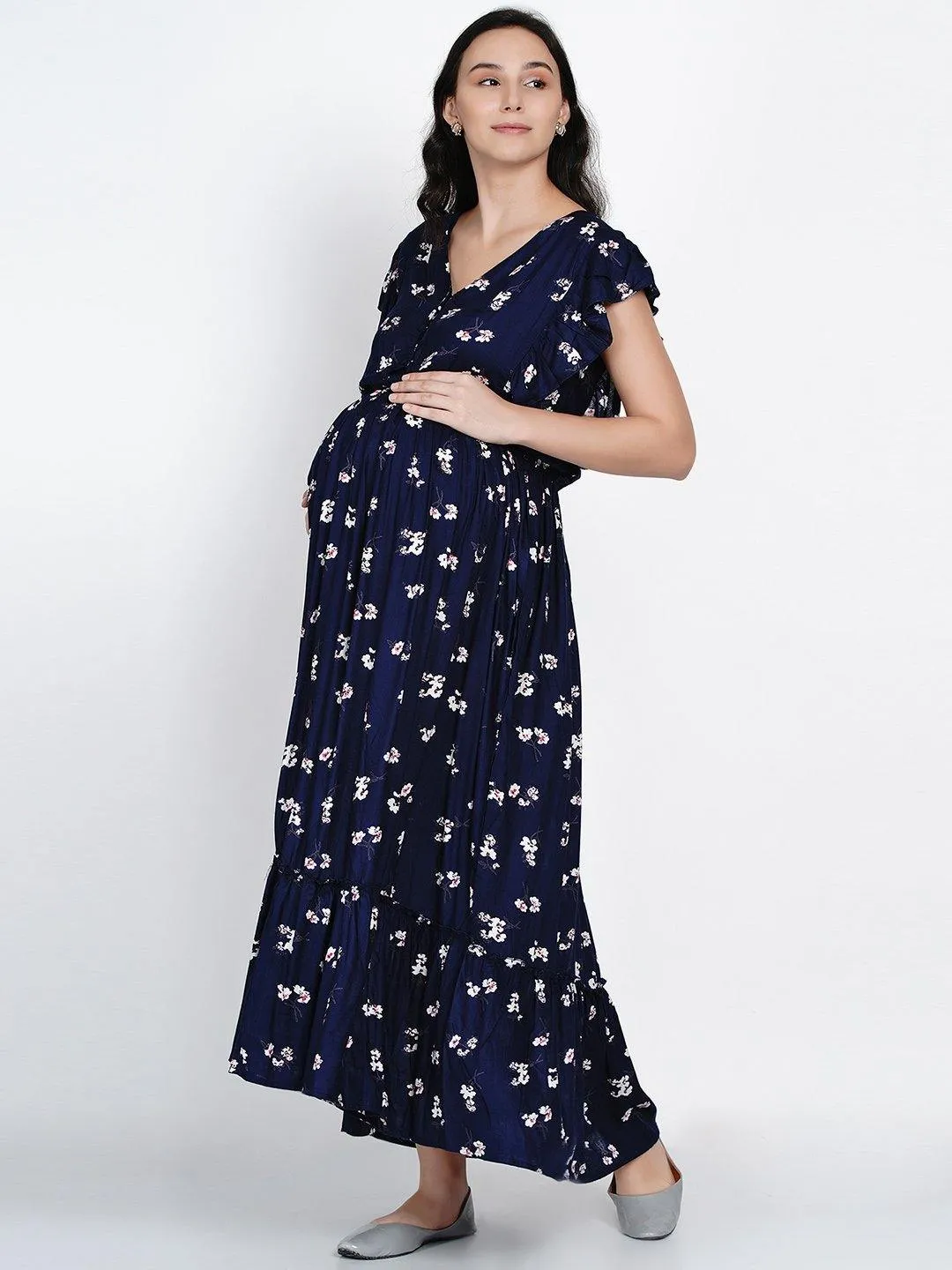 Navy Blue A-line Maternity Dress