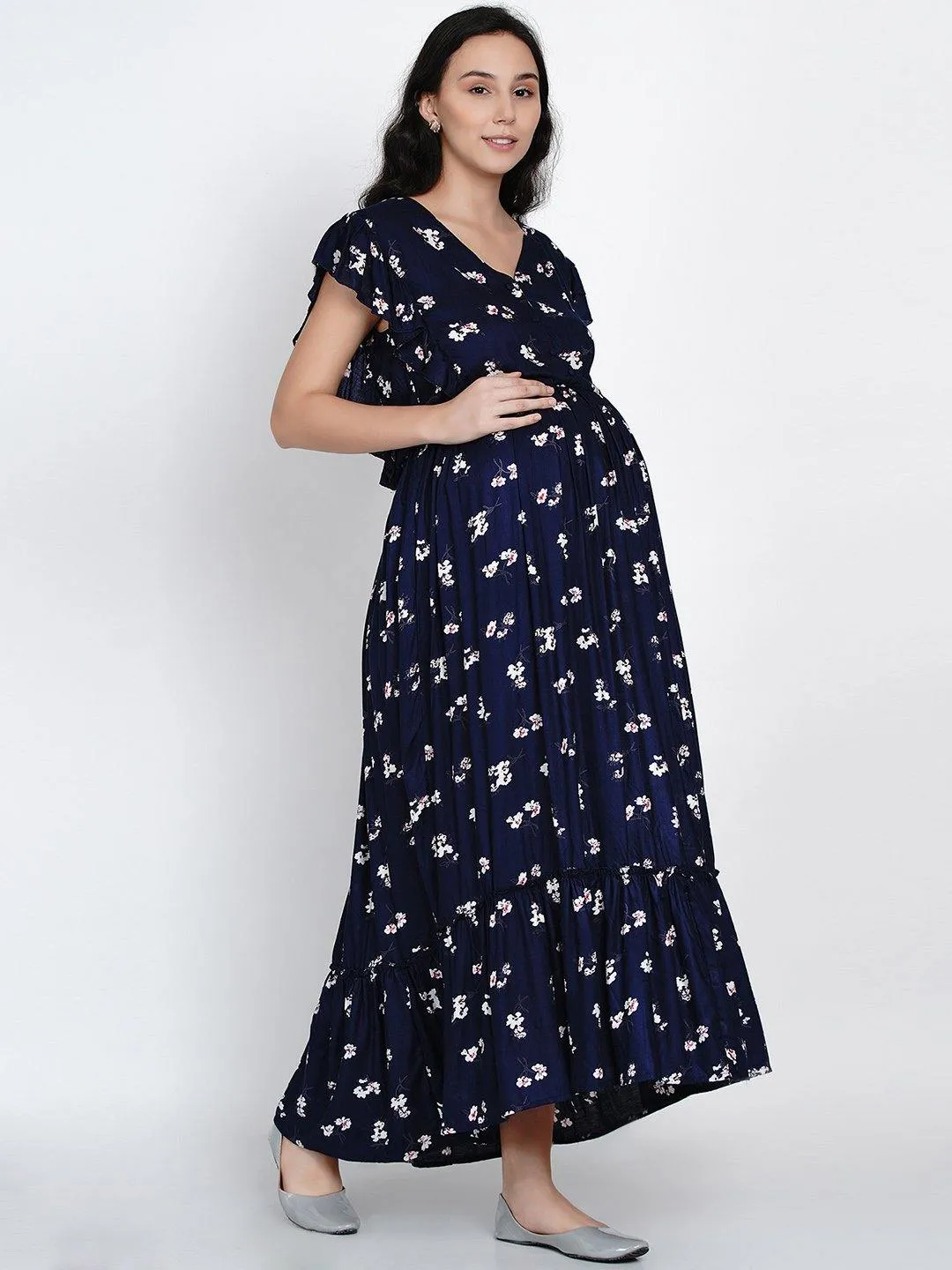 Navy Blue A-line Maternity Dress