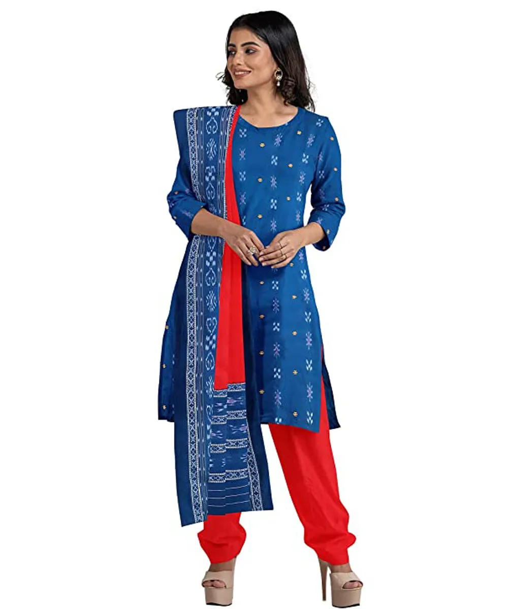 Navy blue handwoven nuapatna cotton dress material