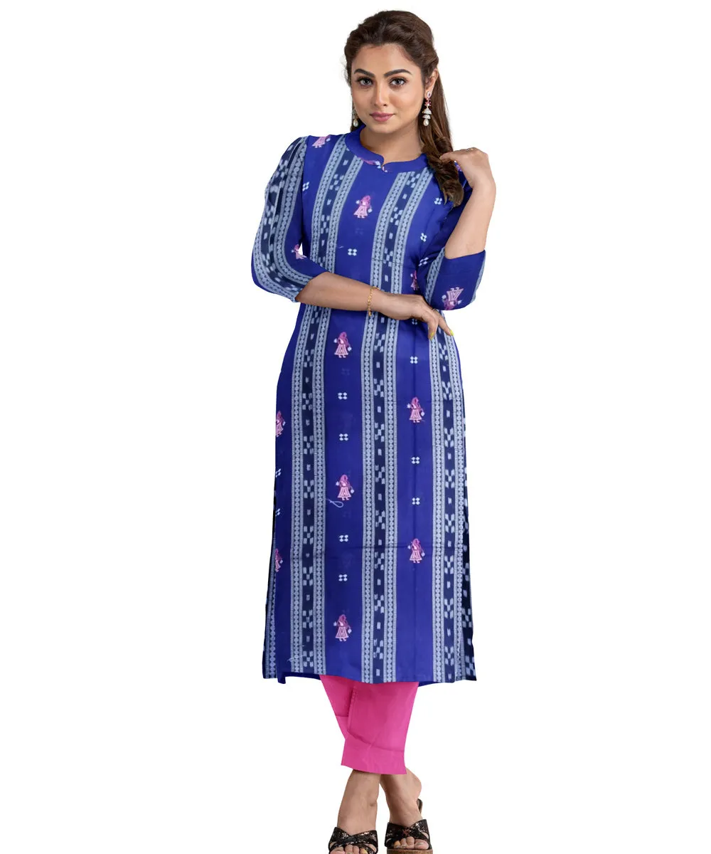 Navy blue magenta handwoven cotton nuapatna dress material