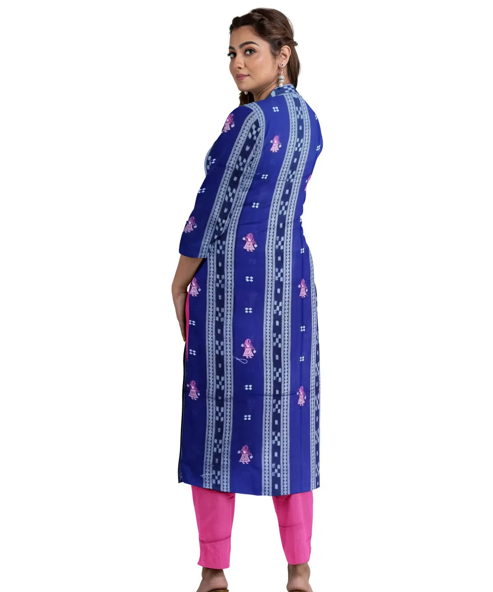 Navy blue magenta handwoven cotton nuapatna dress material