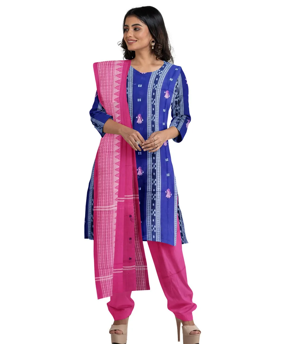 Navy blue magenta handwoven cotton nuapatna dress material