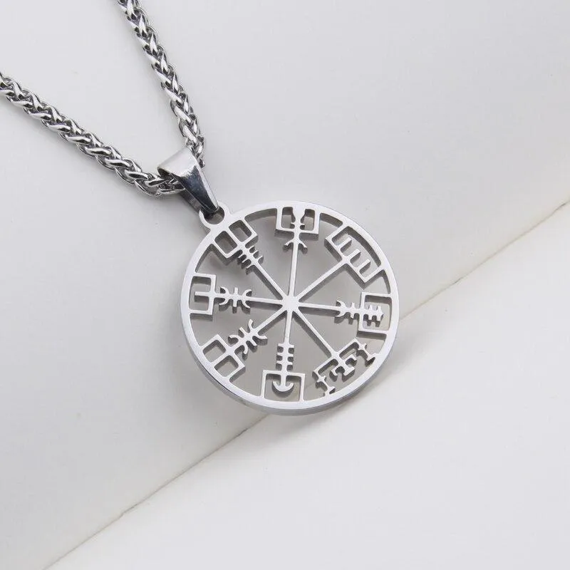 Nordic Helm of Awe Stainless Steel Pendant with Link Chain Necklace