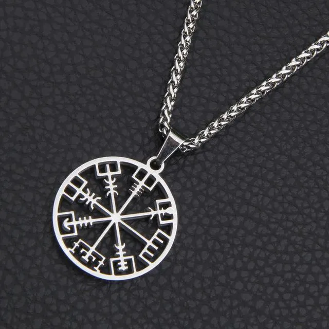 Nordic Helm of Awe Stainless Steel Pendant with Link Chain Necklace