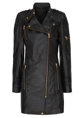 Notyz Long Biker Jacket 11100 Skindjakke - Black with gold