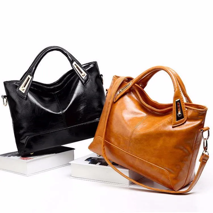 Oil Wax PU Leather Tote Bag, Shoulder Bag and Handbag