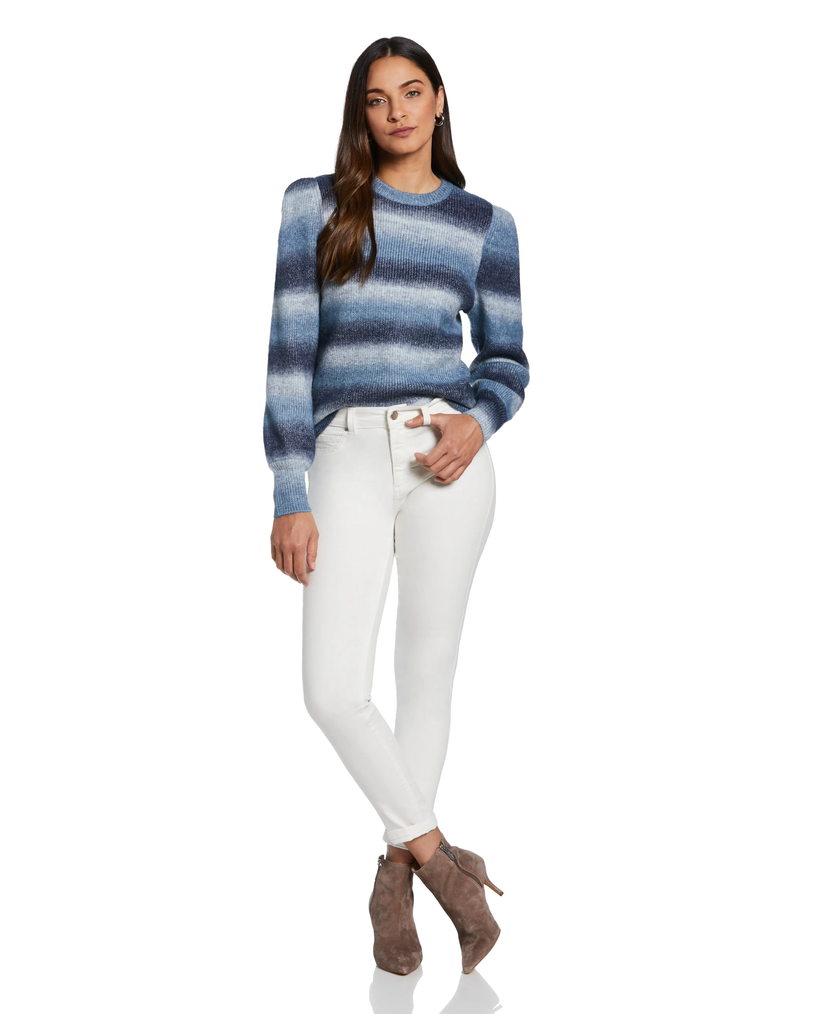 Ombre Stripe Puff Sleeve Sweater