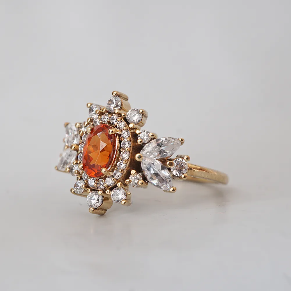 One Of A Kind: Fanta Orange Spessartite Garnet Coco Diamond Ring in 14K and 18K Gold