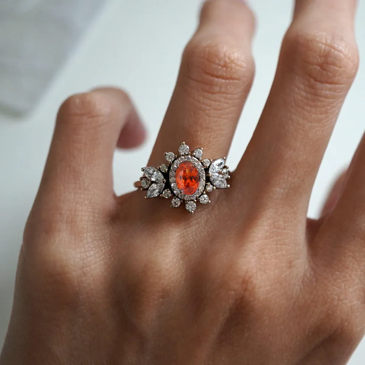 One Of A Kind: Fanta Orange Spessartite Garnet Coco Diamond Ring in 14K and 18K Gold