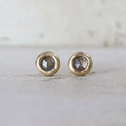 One of a Kind Rose Cut Grey Diamond Individual Studs by Sarah Swell