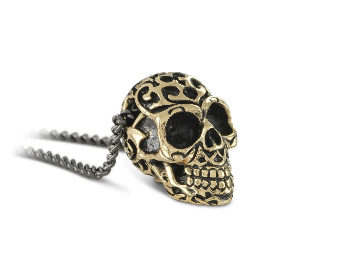 Ornate Skull Necklace - Bronze