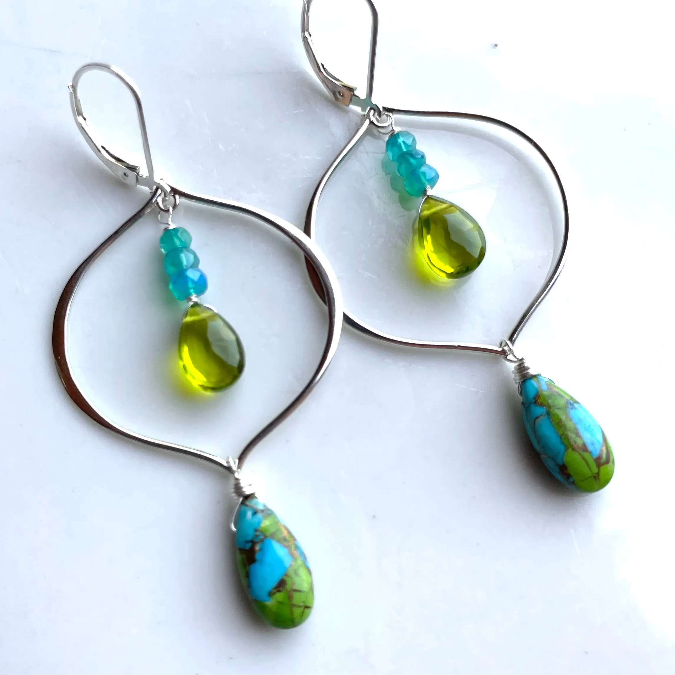 Paraiba Opal and Turquoise Sofia Hoop Earrings, OOAK, no1