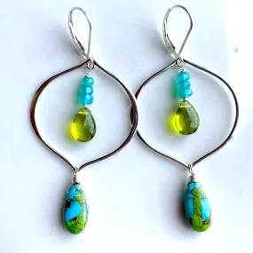 Paraiba Opal and Turquoise Sofia Hoop Earrings, OOAK, no1