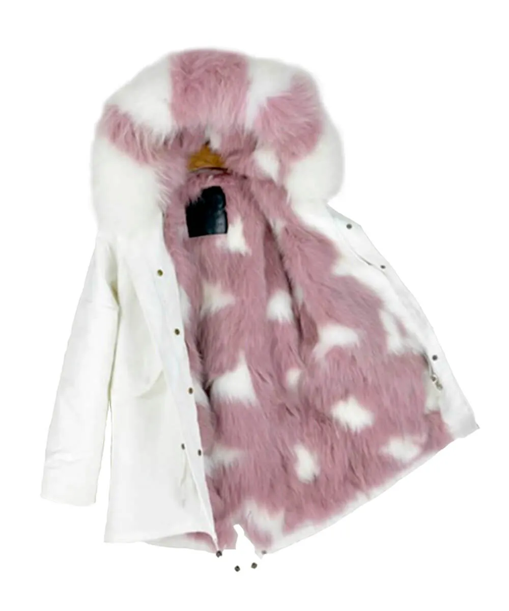 Parka Jacket White & Pink