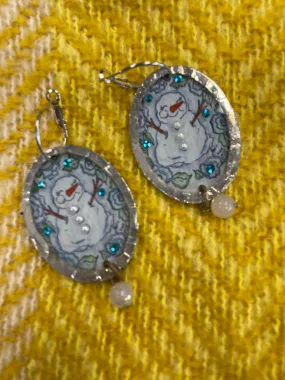 Pearl Happy Snowman Earrings