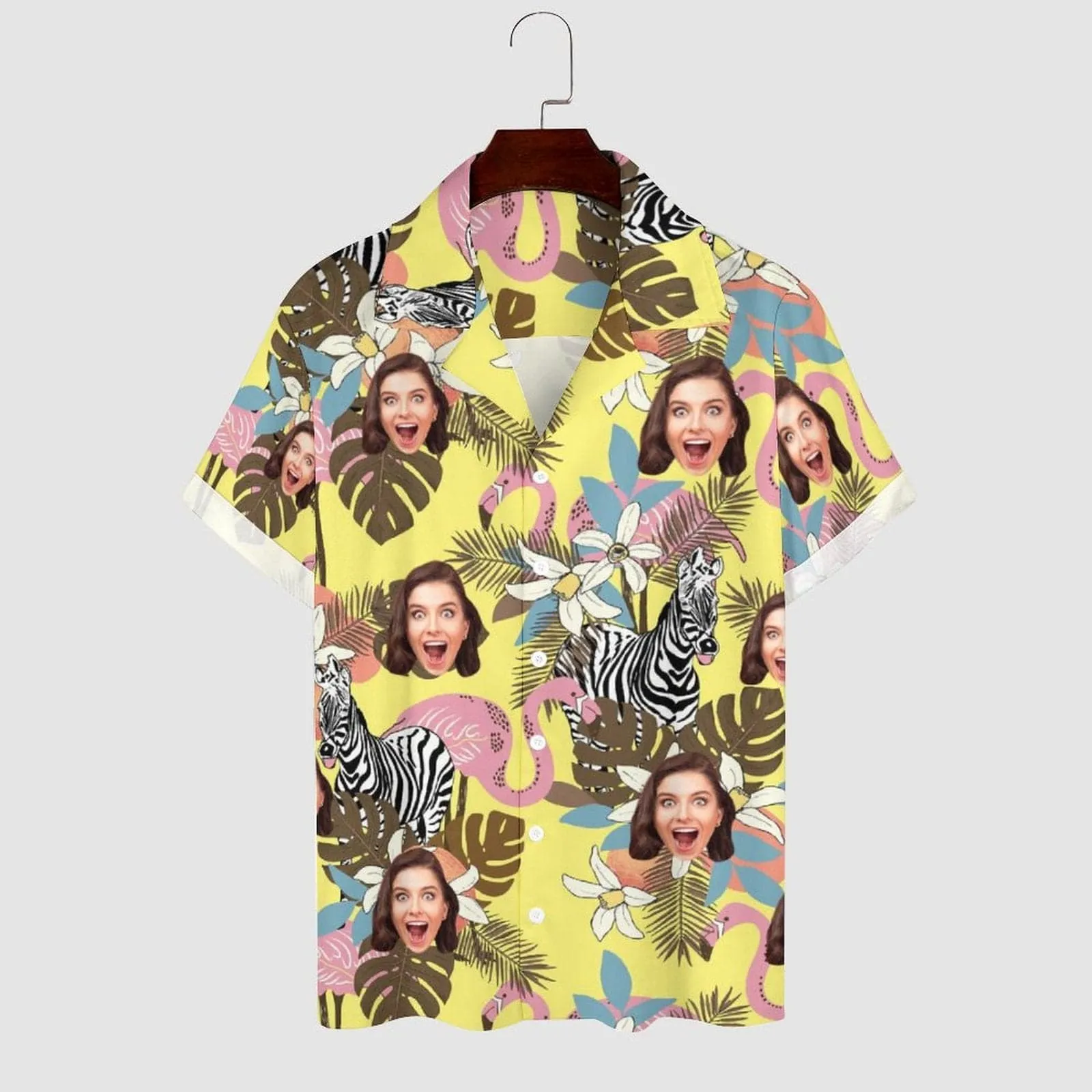 Personalized Cuban Collar Shirt with Face Yellow Zebra Create Your Own Hawaiian Shirt for Husband or Boyfriend