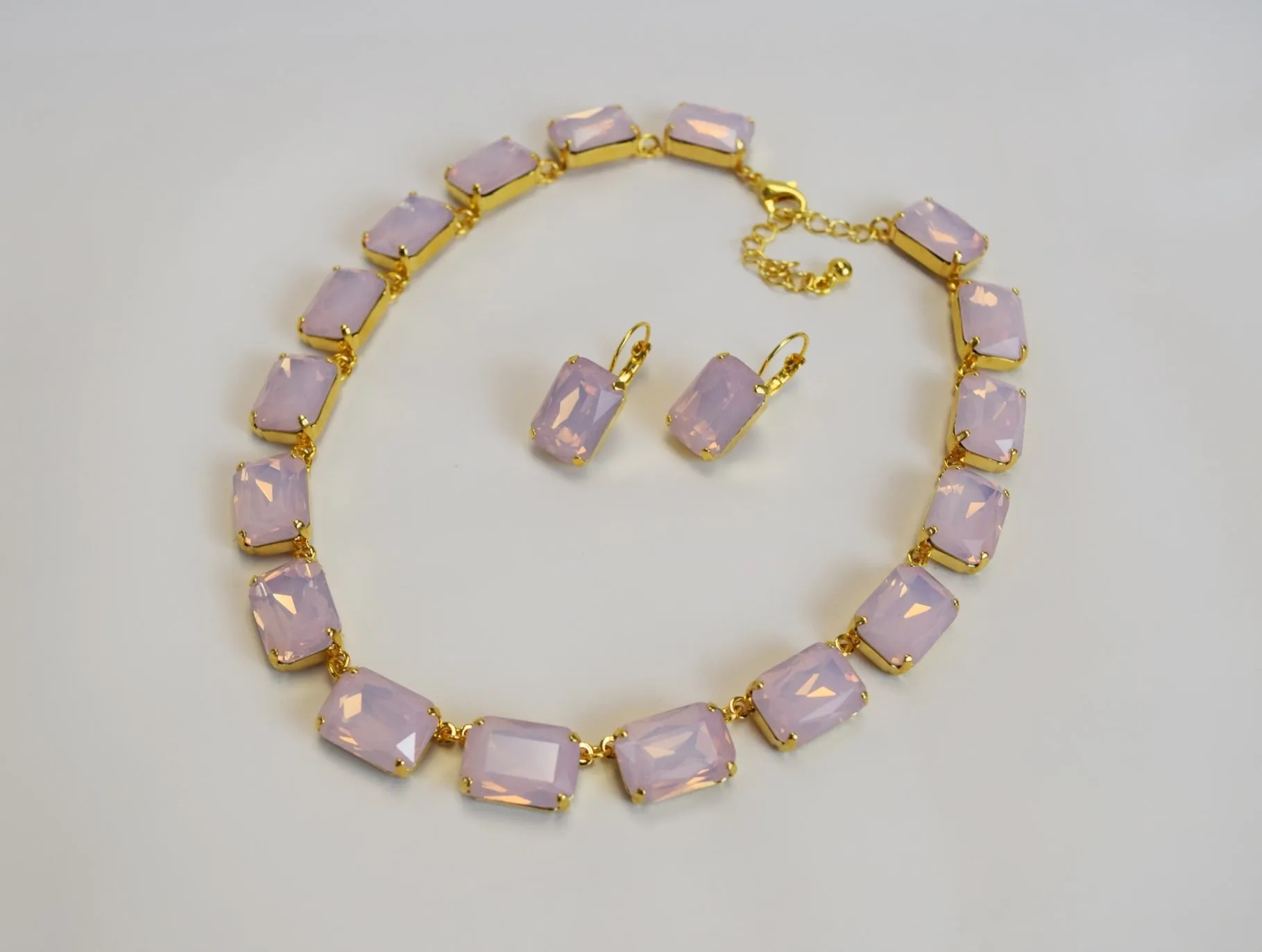 Pink Opal Crystal Collet Necklace - Large Octagon